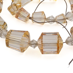 Vintage Czech necklace element cone bicone faceted yellow bicolor glass beads 