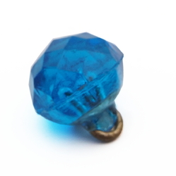 Antique 1800's Czech blue faceted dimi ball glass button 8mm 