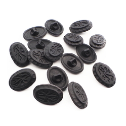 Lot (16) Czech vintage floral etched matte black oval glass buttons 23mm