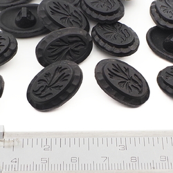 Lot (16) Czech vintage floral etched matte black oval glass buttons 23mm