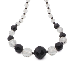 Vintage Czech necklace black crystal clear faceted glass beads 16"