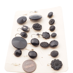 Card (18) vintage Czech black glass cabochon bead single earrings
