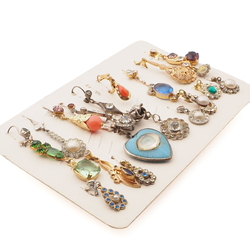 Card (18) vintage Czech glass rhinestone cabochon bead single dangle earrings