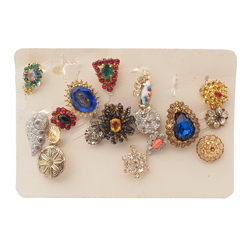 Card (16) vintage Czech glass rhinestone cabochon single earring elements