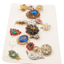 Card (16) vintage Czech glass rhinestone cabochon single earring elements