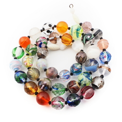 Vintage Czech statement necklace lampwork glass beads 26"