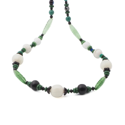 Vintage Czech necklace green black blown melon glass beads