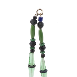Vintage Czech necklace green black blown melon glass beads