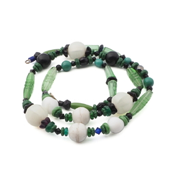 Vintage Czech necklace green black blown melon glass beads