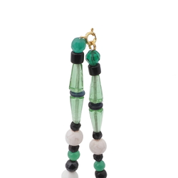 Vintage Czech necklace green black white uranium glass beads
