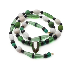 Vintage Czech necklace green black white uranium glass beads