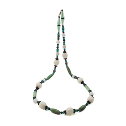 Vintage Czech necklace green black purple vitrail blown melon glass beads