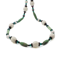 Vintage Czech necklace green black purple vitrail blown melon glass beads