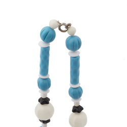 Vintage Czech necklace blue black white blown melon glass beads