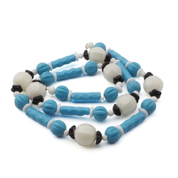 Vintage Czech necklace blue black white blown melon glass beads