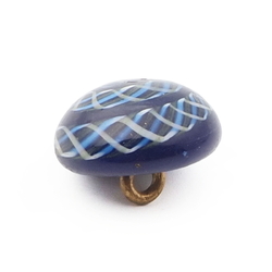Antique Czech blue white filigree spiral micro lampwork glass button 13mm