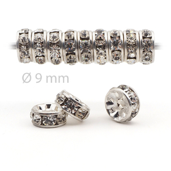 Lot 144 pcs 9mm Vintage Premium Czech Preciosa Crystal silver plate Rhinestone Rondelles jewelry supplies spacers beads