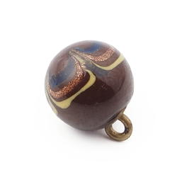 Antique Czech multicolor swirl aventurine gold micro lampwork ball glass button 12mm