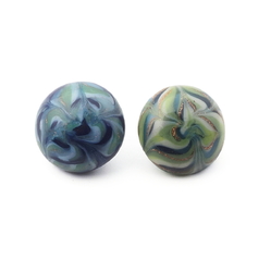 Lot (2) Antique Czech satin marble aventurine gold lampwork glass buttons 14mm