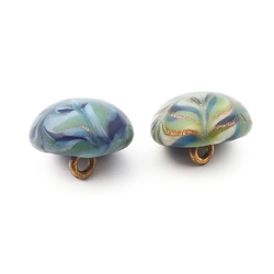 Lot (2) Antique Czech satin marble aventurine gold lampwork glass buttons 14mm