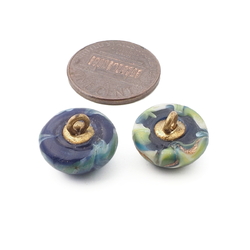 Lot (3) Antique Czech satin marble aventurine gold lampwork glass buttons 14mm