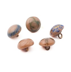 Lot (5) Antique Czech beige brown micro lampwork glass buttons