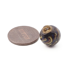 Antique Czech yellow blue gold spiral swirl micro lampwork ball glass button 12mm