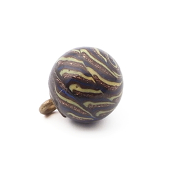Antique Czech yellow blue gold spiral swirl micro lampwork ball glass button 12mm