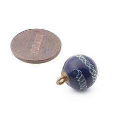 Antique Czech multicolor filigree spiral blue micro lampwork ball glass button 12mm
