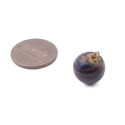 Antique Czech blue bicolor spiral micro lampwork ball glass button 12mm