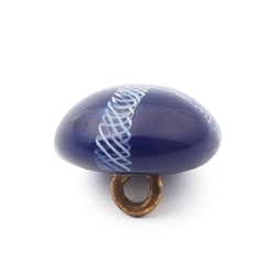 Antique Czech white filigree spiral blue micro lampwork glass button 13mm
