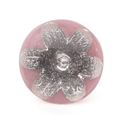 Antique Czech silver foil flower pink bicolor paperweight micro lampwork glass button 10mm