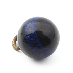Antique Czech blue spiral black micro lampwork ball glass button 12mm