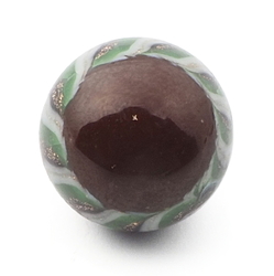 Antique Czech green white aventurine stripe micro lampwork ball glass button 12mm