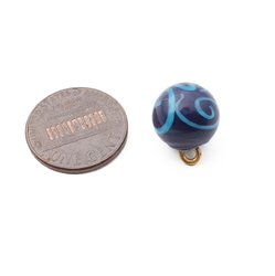Antique Czech abstract blue micro lampwork ball glass button 12mm