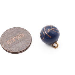 Antique Czech aventurine goldstone blue micro lampwork ball glass button 12mm