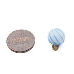 Antique Czech blue spiral white opaline micro lampwork ball glass button 11mm