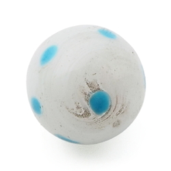 Antique Czech blue spot white opaline micro lampwork ball glass button 11mm