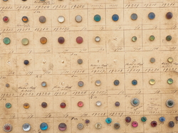 Sample card (132) Czech antique glass buttons saphiret rainbow rhinestone