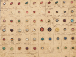 Sample card (132) Czech antique glass buttons saphiret rainbow rhinestone
