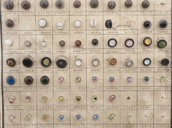 Sample card (121) Czech antique glass buttons bicolor paperweight moonglow