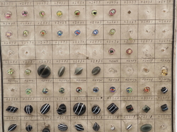 Sample card (121) Czech antique glass buttons bicolor paperweight moonglow