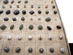 Sample card (121) Czech antique glass buttons bicolor paperweight moonglow