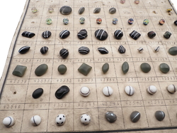 Sample card (121) Czech antique glass buttons bicolor paperweight moonglow