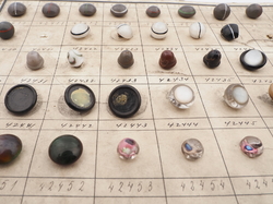 Sample card (121) Czech antique glass buttons bicolor paperweight moonglow