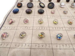Sample card (121) Czech antique glass buttons bicolor paperweight moonglow