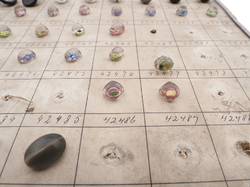 Sample card (121) Czech antique glass buttons bicolor paperweight moonglow