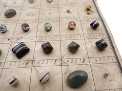 Sample card (121) Czech antique glass buttons bicolor paperweight moonglow