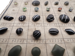 Sample card (121) Czech antique glass buttons bicolor paperweight moonglow