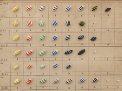 Sample card (80) Czech antique glass buttons bicolor striped end of day